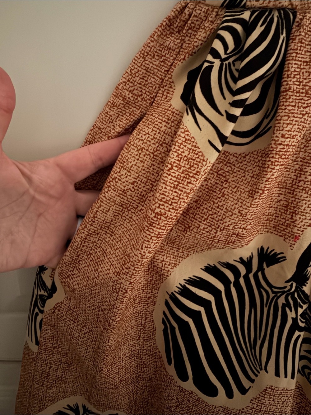 Anthropologie Tan Midi Skirt with Zebra Head Print - Picture 8 of 11